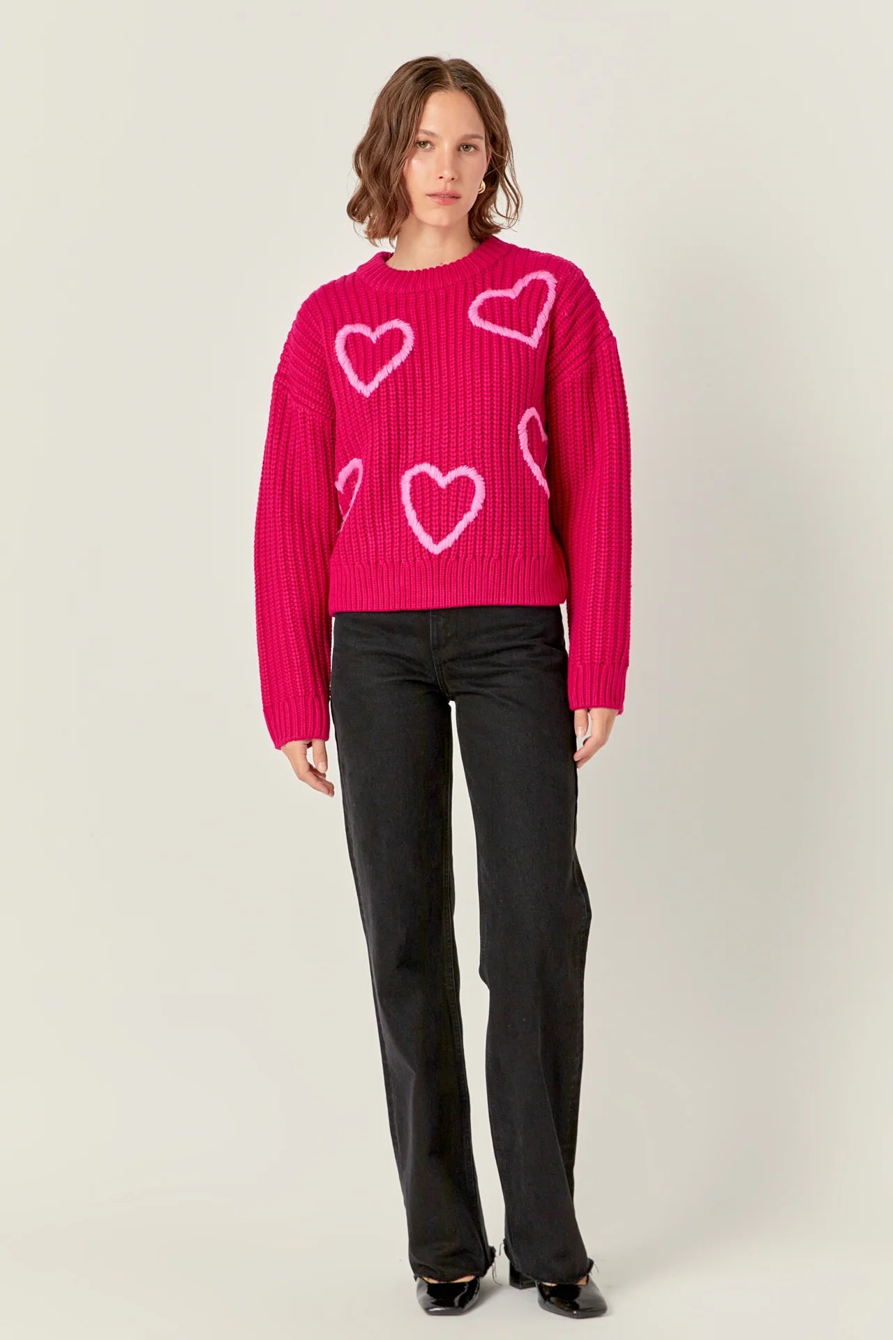 Heart Embroidery Knit Fuchsia