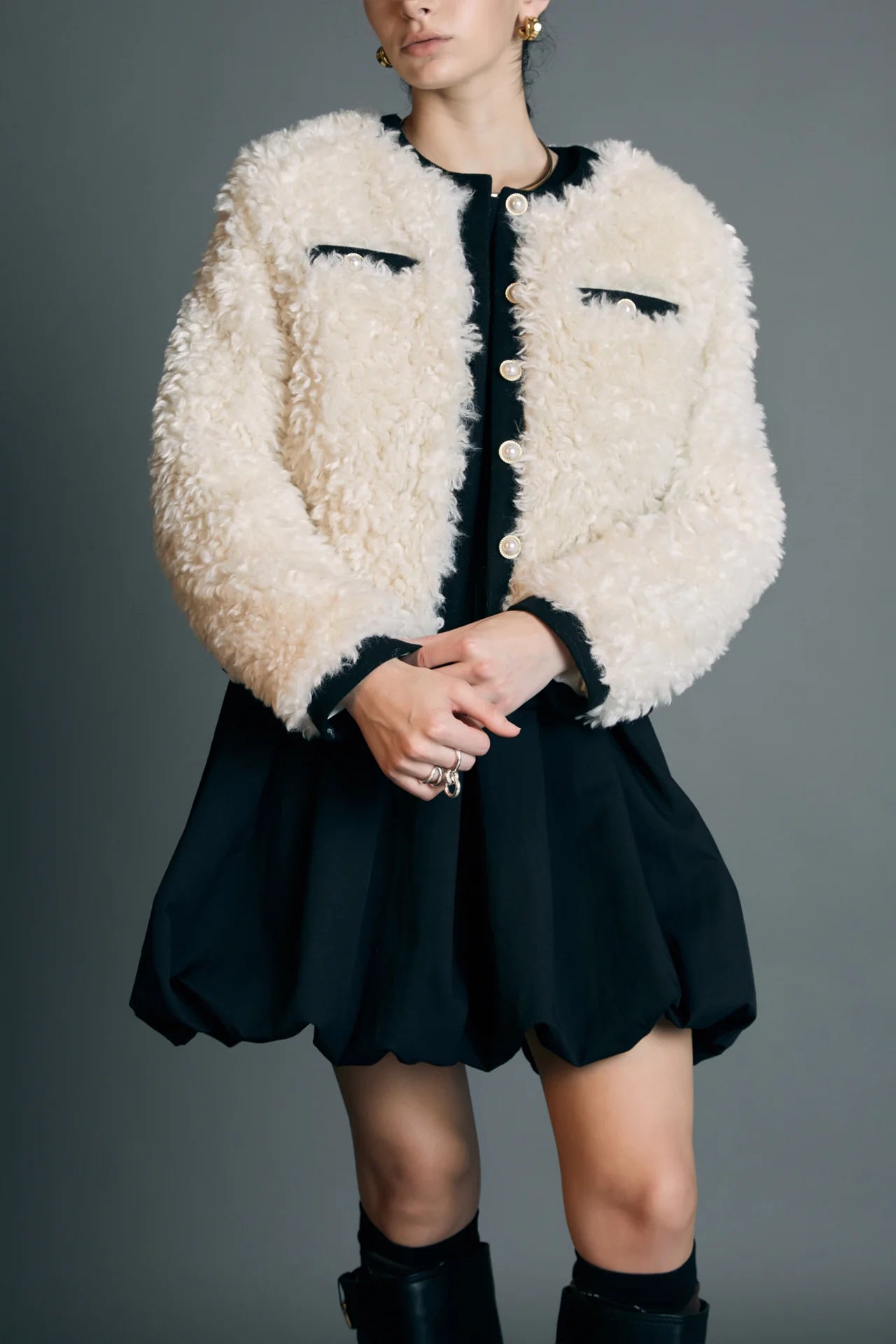 Faux Shearling Jacket Ivory/Black