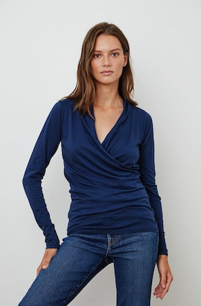 The Meri is a flattering wrap tee. Perfect with denim and made from Velvet's gauzy whisper fabric making it so soft.  
