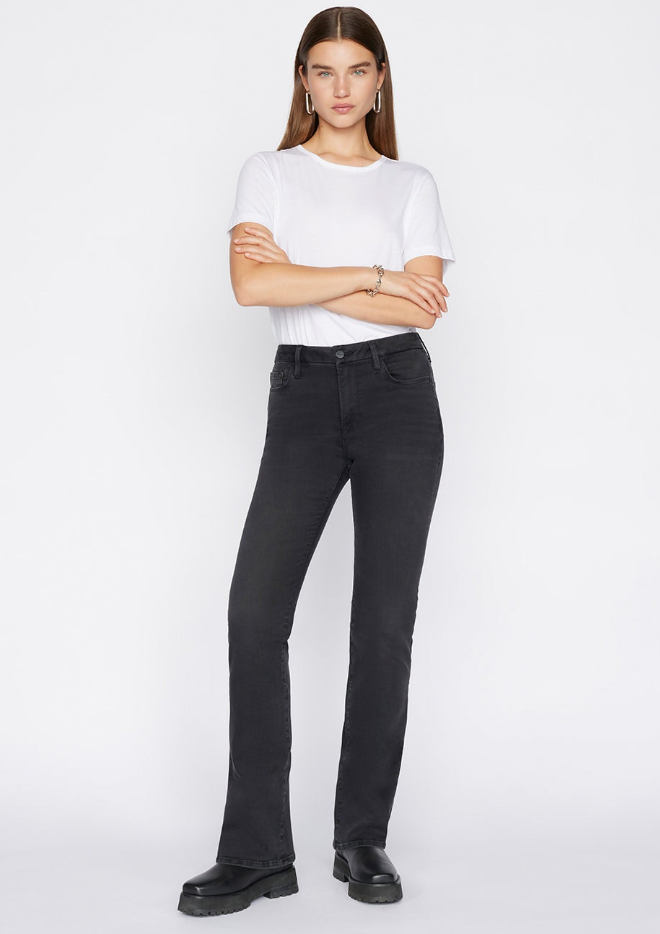 Our Bestselling Le Mini Boot style, crafted from washed black super stretch denim for comfort and style. With a universally flattering mid-rise waist and full length inseam, this clean, classic silhouette defies trends and gets better with every wear.