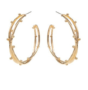 Gold double hoops with bead detail.