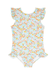 Girls Bright Floral Crossover One Piece