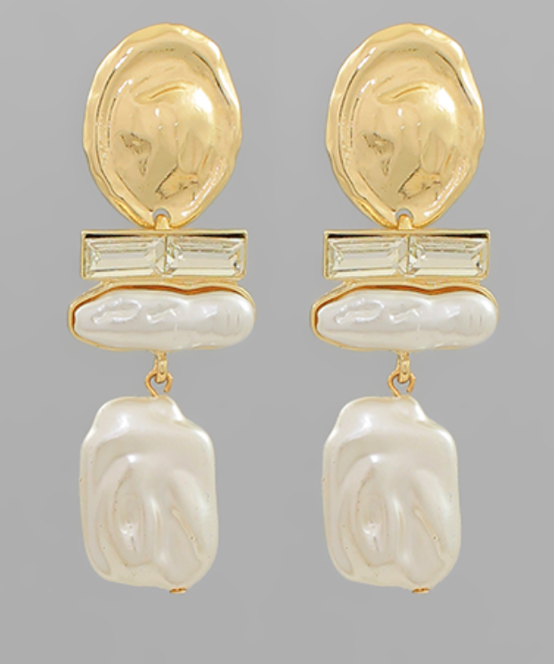 Hammered Gold Pearl Drop Earring
