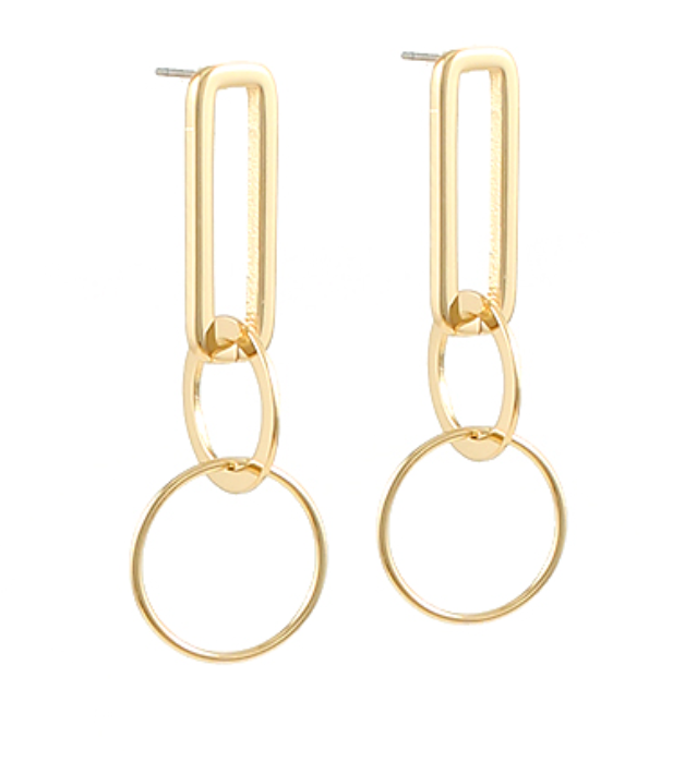 Gold Link Hoop Dangle Earrings