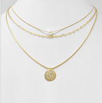 Triple Chain Gold Pearl Pendant Necklace
