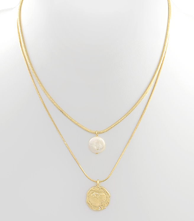 Double Chain Freshwater Pearl Gold Necklace