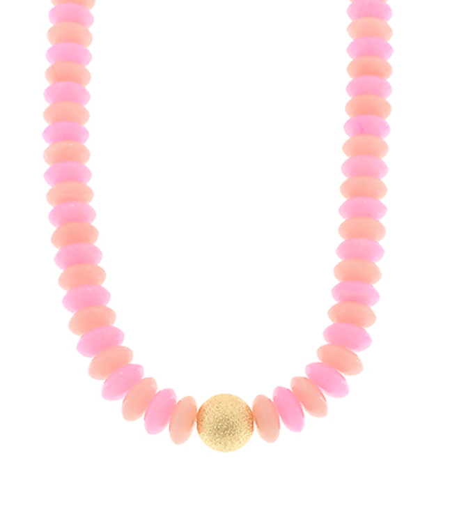 Metal and Color Rondelle Beads Necklace Pink