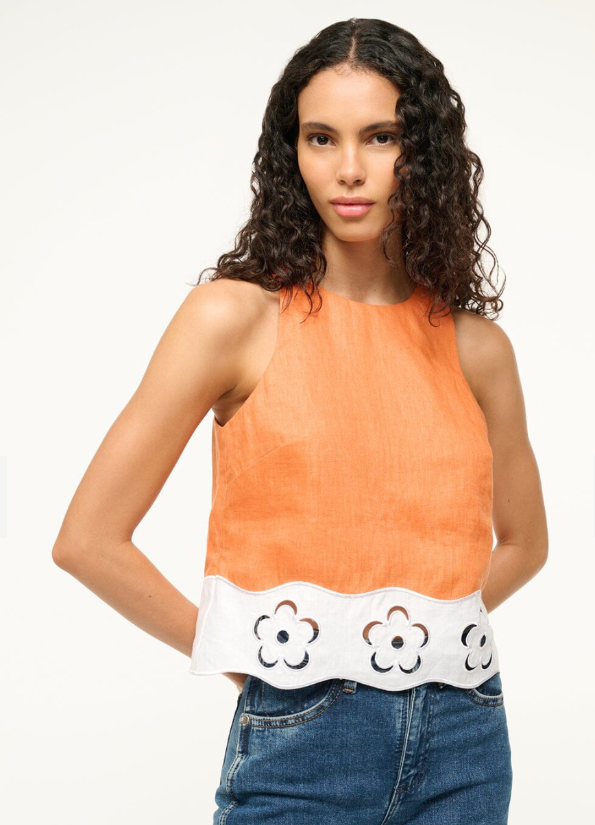 Mika Linen Top Apricot/White