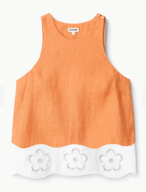 Mika Linen Top Apricot/White
