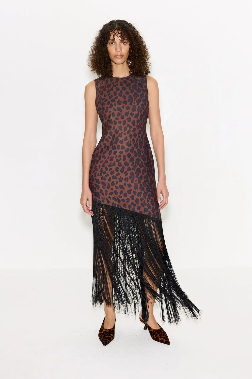 Casablanca Fringe Dress Choco Brown Leopard