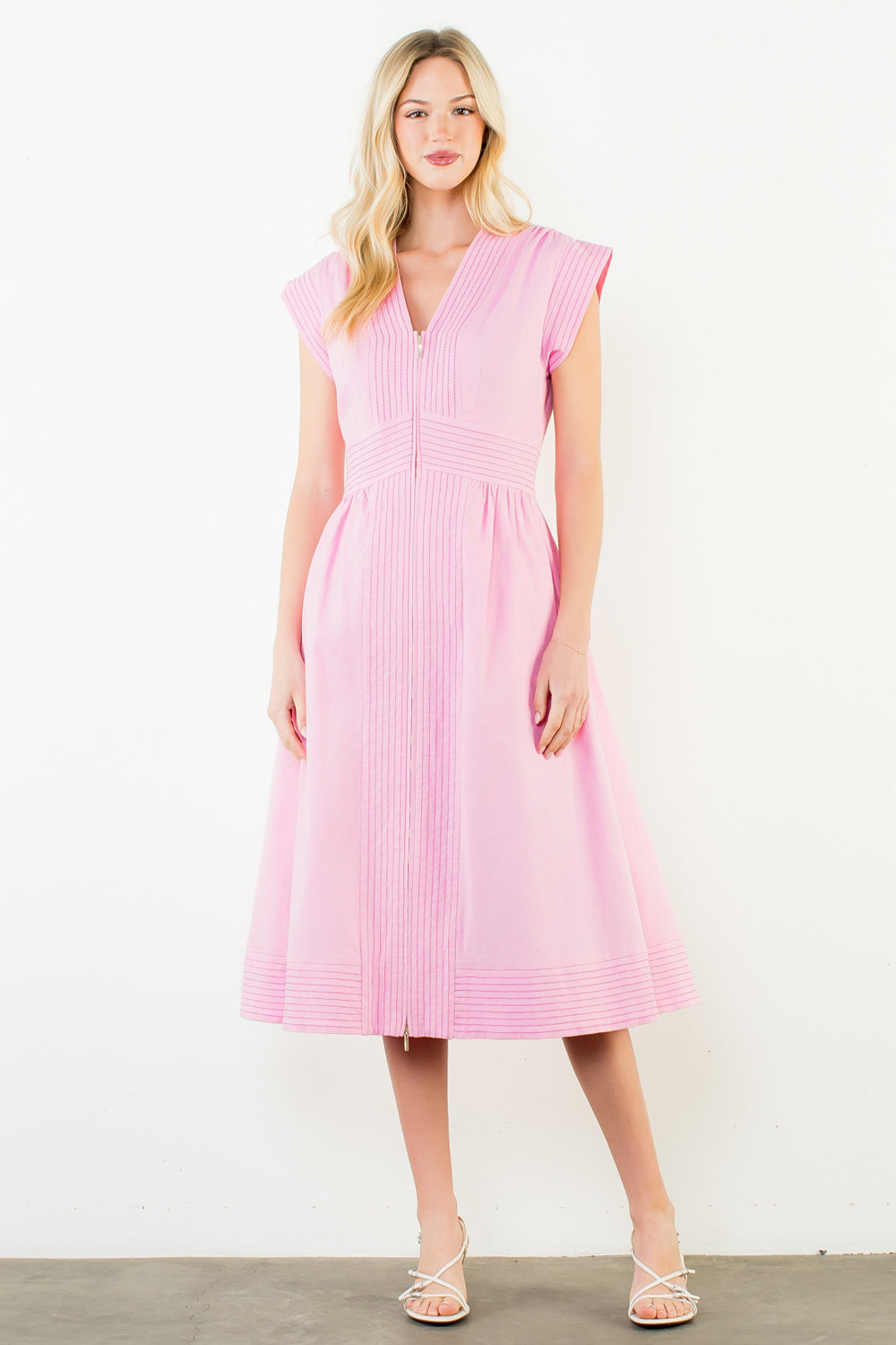 pink front zipper dress Zip Through the Day Pink Zip Front Scalloped Hem Mini Dress