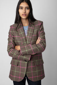 - Women's Chestnut brown wool blazer  - Check print  - Tailored collar and shoulder pads  - Button fastening  - 2 pockets and 1 piped pocket  - Long sleeves and mitred cuffs  100% WOOL
