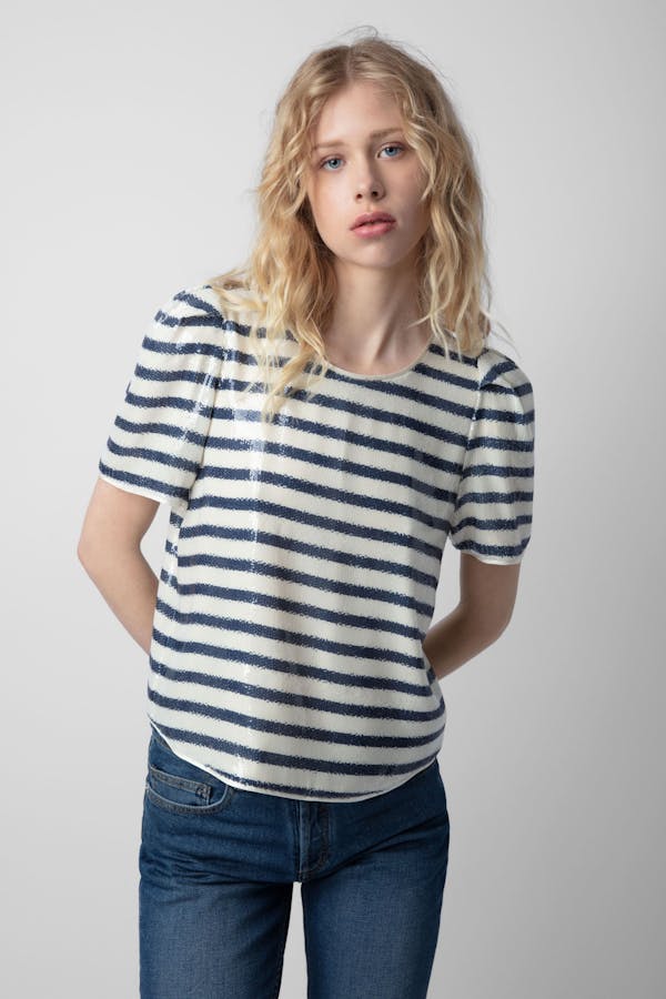 Tchao Sequin Stripe Top