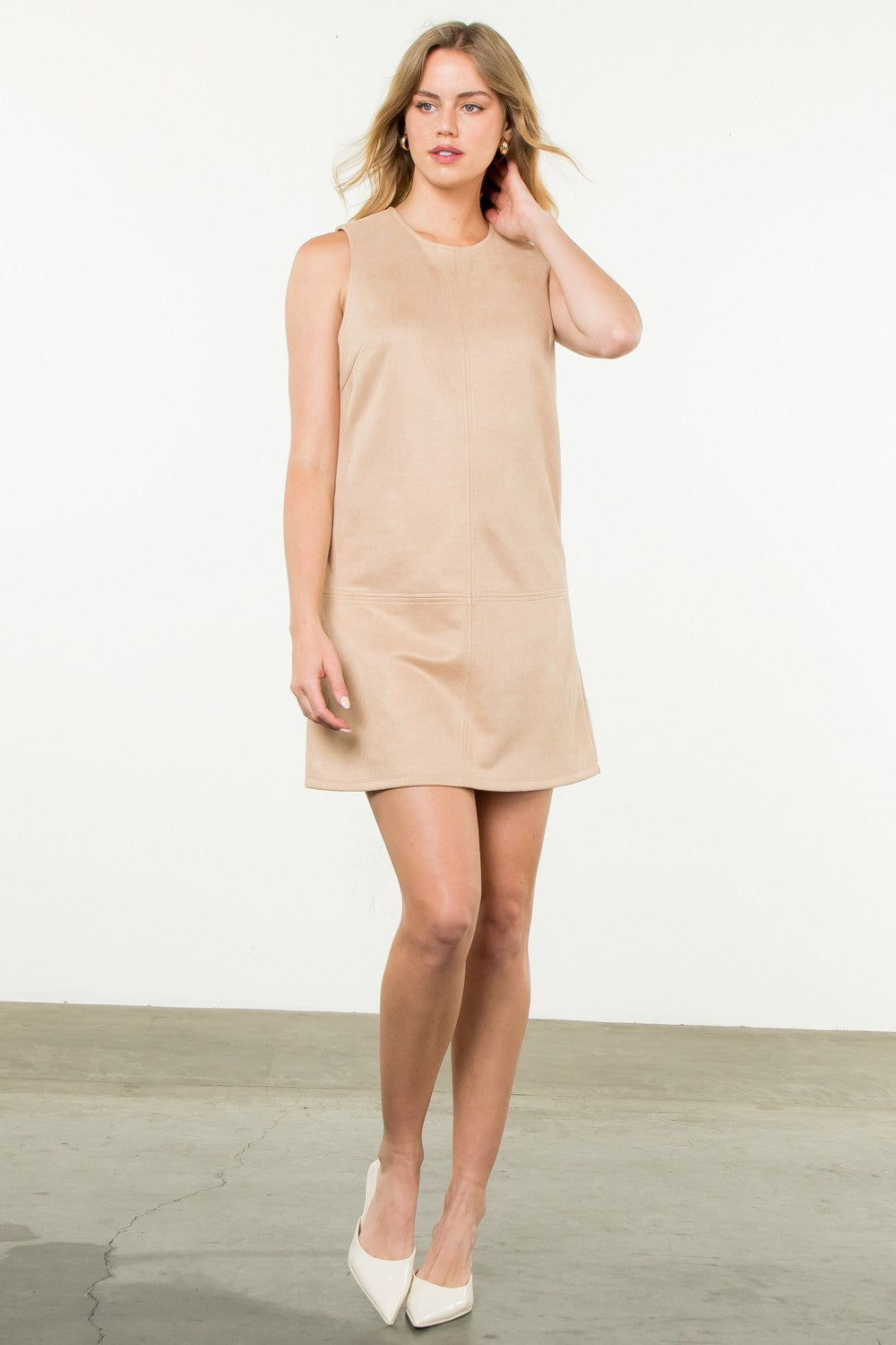 Suede Tank Dress Beige Twill