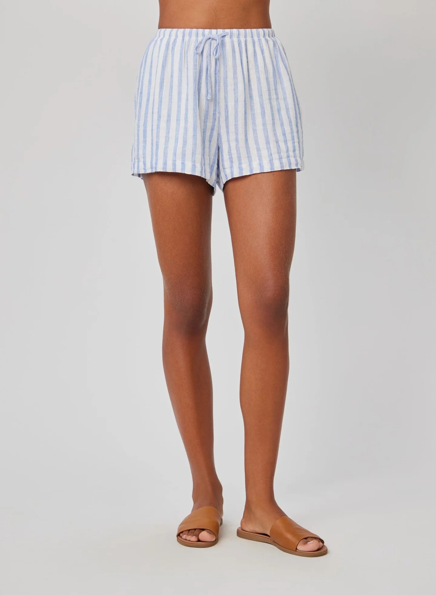 Contrast Tie Flowy Short Blue Sky Stripe