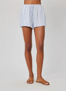 Contrast Tie Flowy Short Blue Sky Stripe