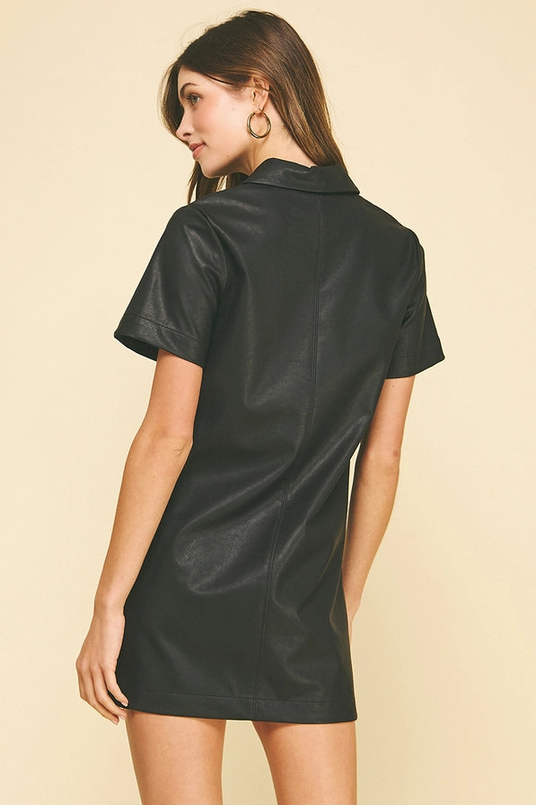 Leather Tunic Mini Dress Black