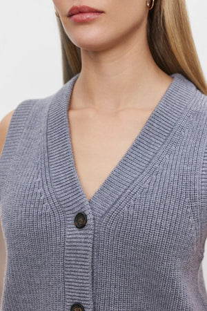 Lu Button Vest Top Heather Grey