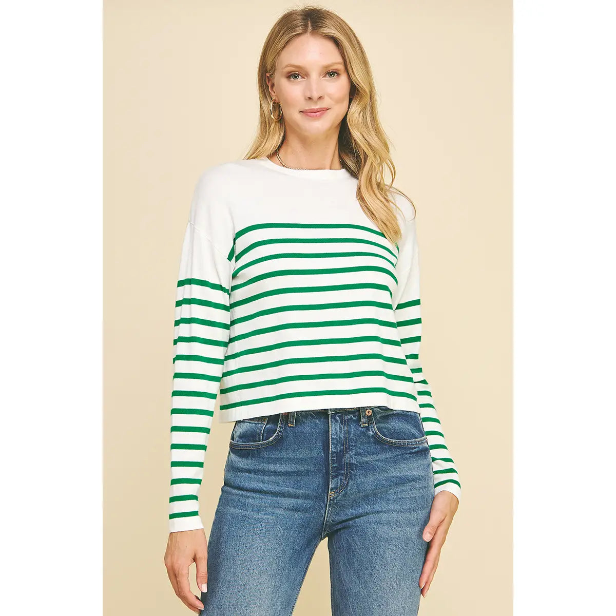 Stripe Light Weight Sweater White/Green