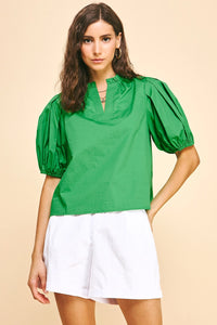 SS Vneck Woven Top Fresh Green