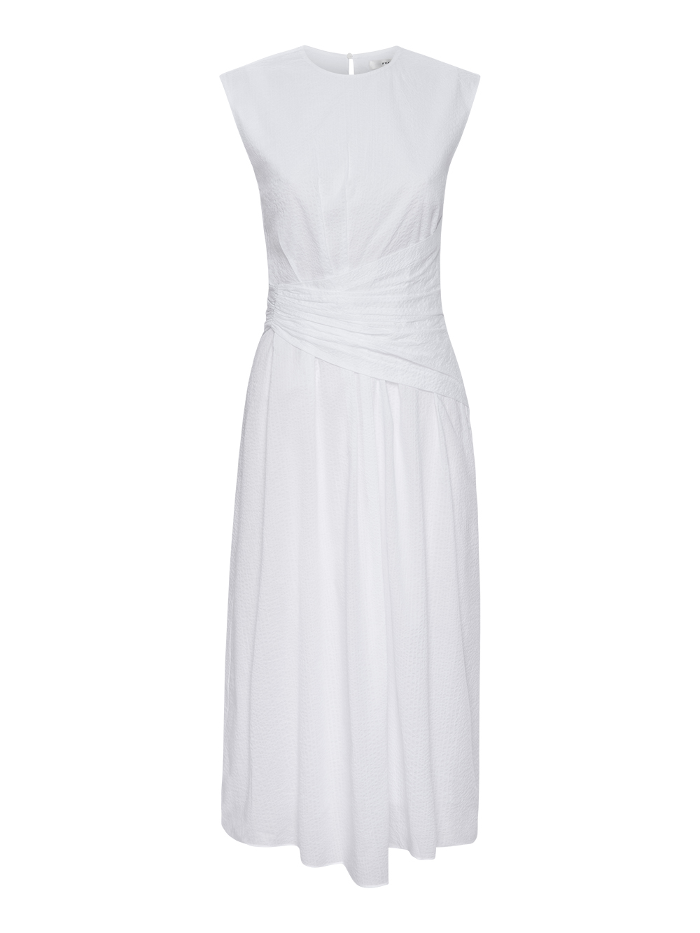Ruched Sleeveless Midi Dress White