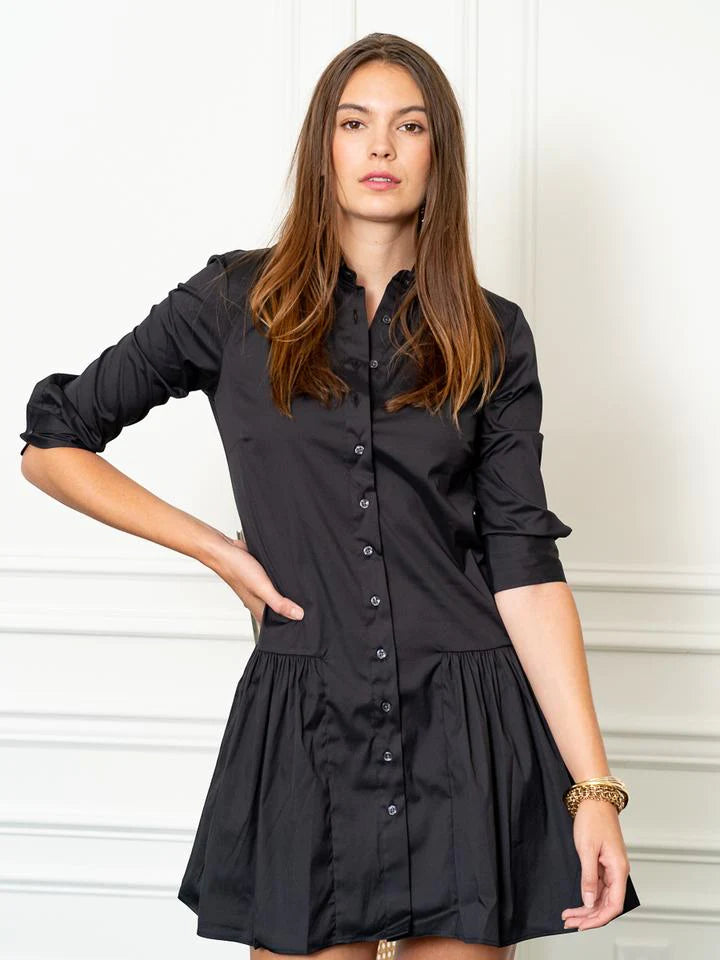 Drop Waist Shirt Dress-Black
