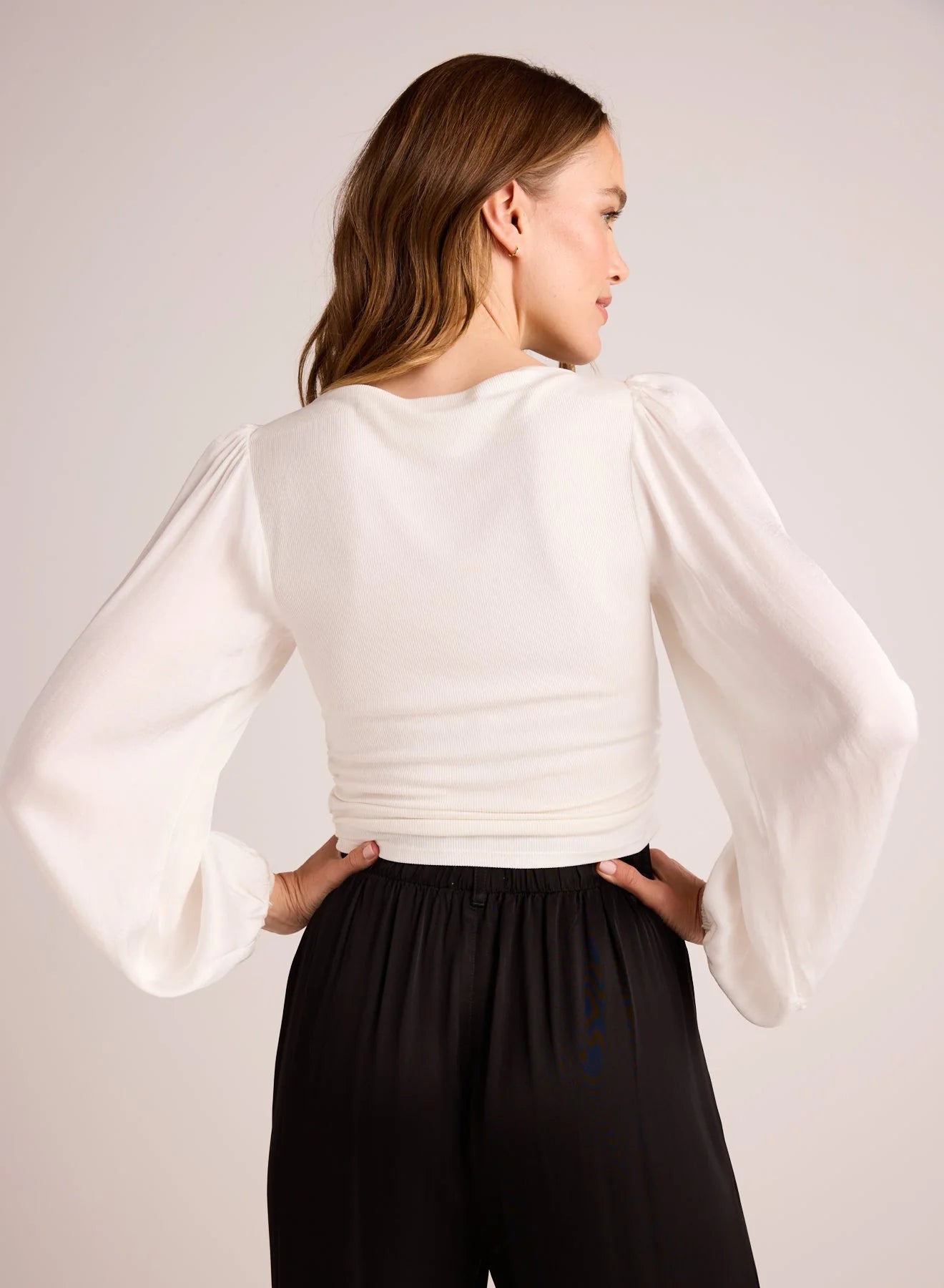 Ruched Waist Flowy Sleeve Top Winter White