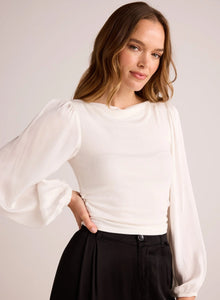 Ruched Waist Flowy Sleeve Top Winter White