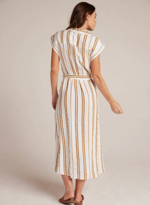 Short Sleeve Belted Dress Redwood Stripe