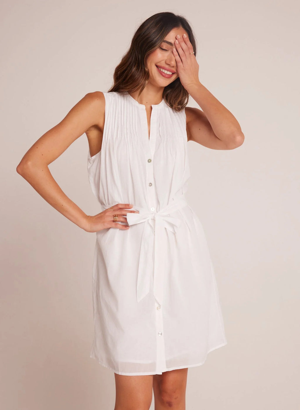 Sleeveless Pintuck Shirt Dress White