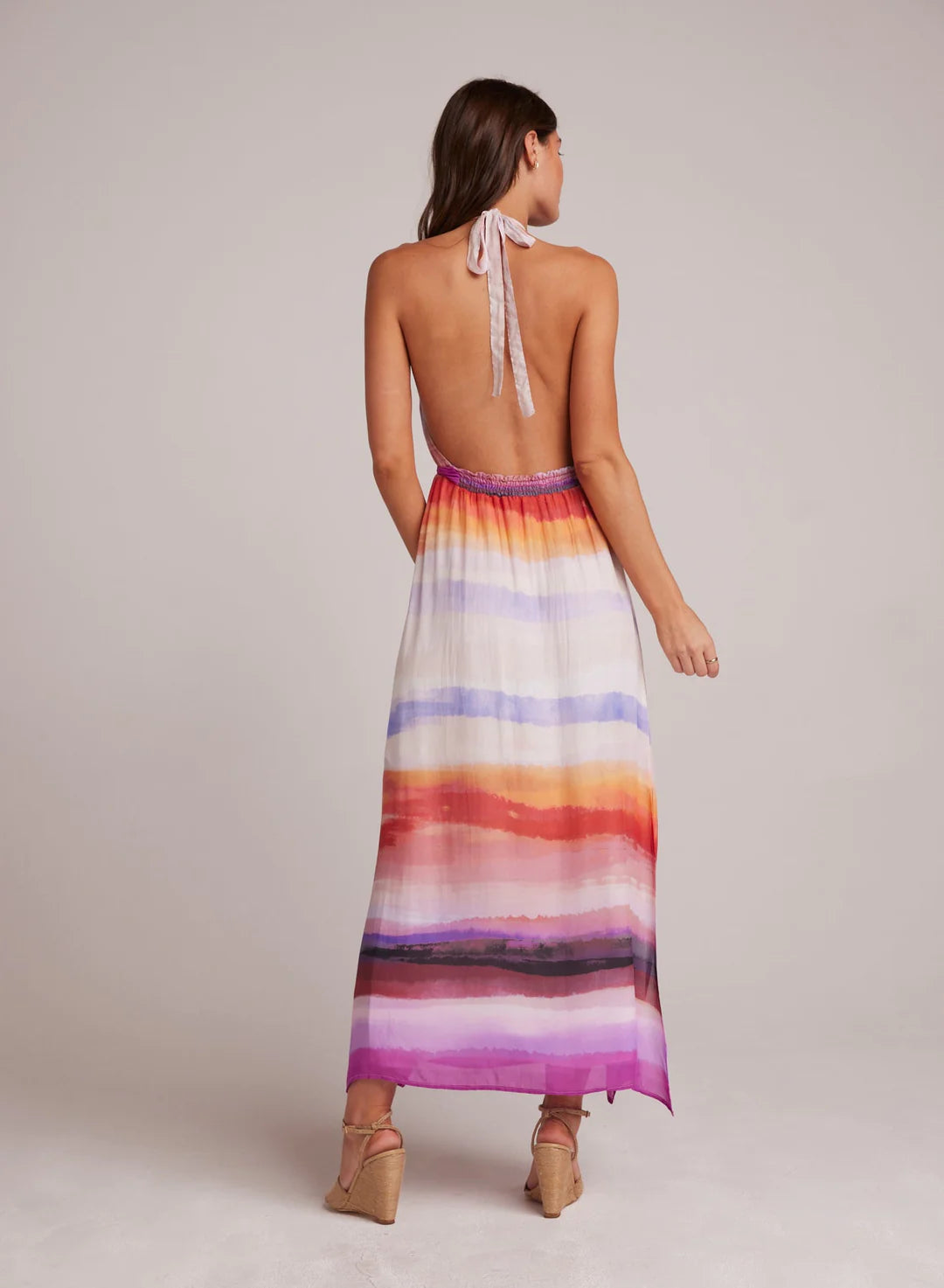 Smocked Waist Halter Midi Canyon Stripe