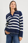 Athena Collared Sweater Navy Ivory Stripe