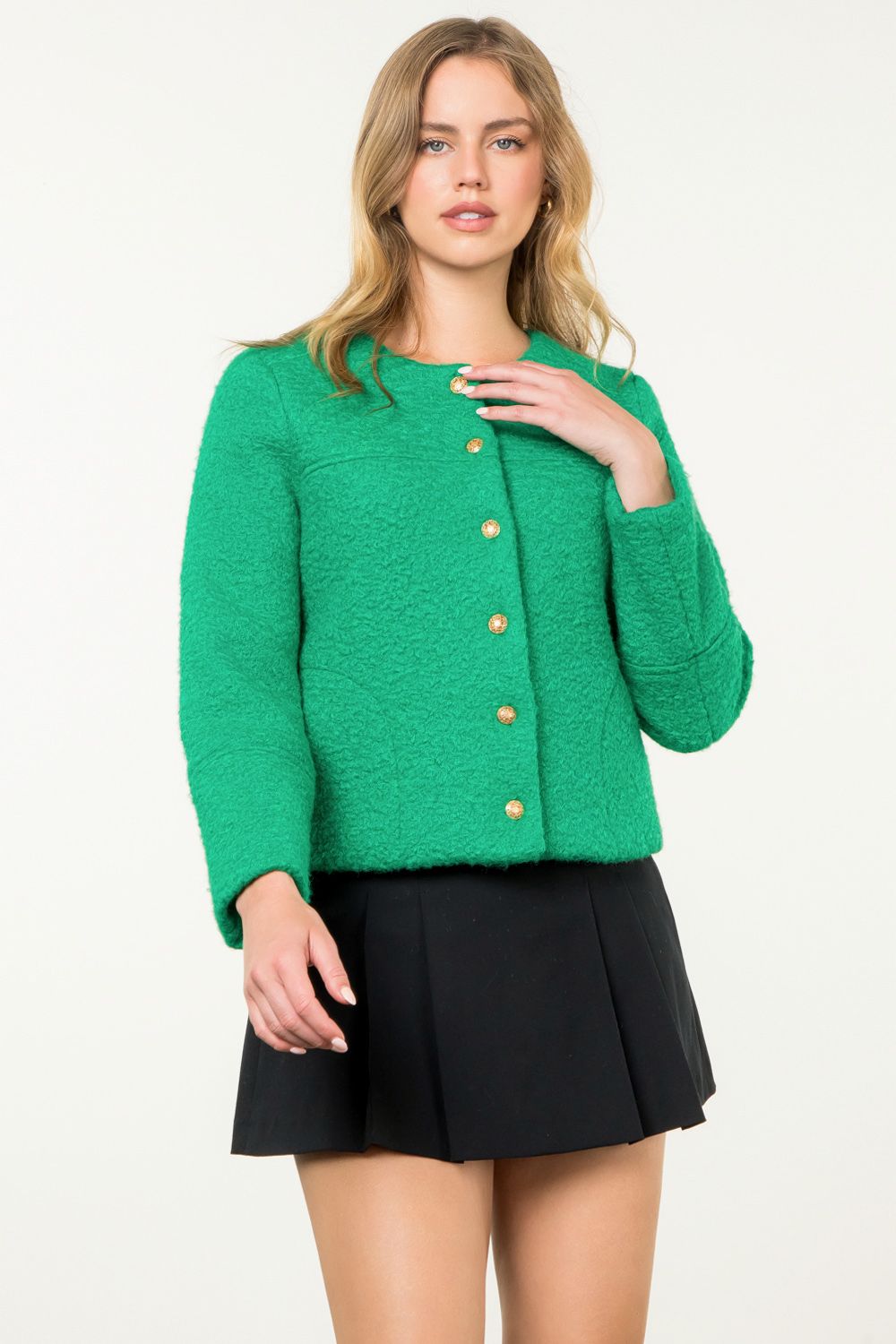 Button Up Boucle Jacket Green