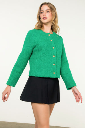 Button Up Boucle Jacket Green