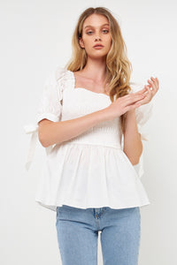 Puff Sleeve White Smocked Top